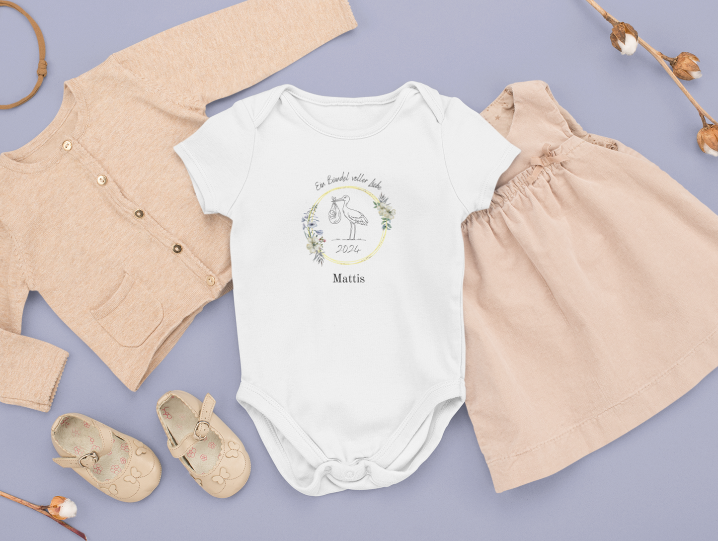 Storchenbaby - Baby Body Kurzarm personalisierbar