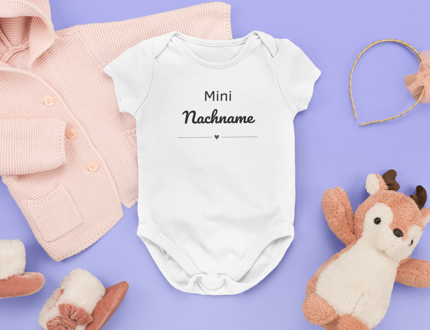 Mini Nachname personalisierbar  - Baby Body Kurzarm